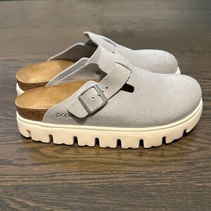 Birkenstock Boston Suede Clogs in Soft Gray